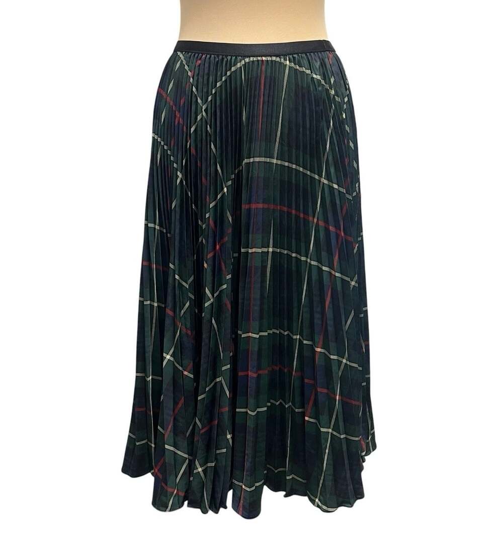 NWT Polo Ralph Lauren Women’s Large Midi Skirt Pleated Georgette Tartan Plaid